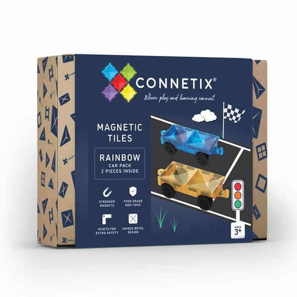 [Connetix Tiles] 2 Piece Magnetic Car Pack | Educational Magnetic Tiles and Cars Learning Toy