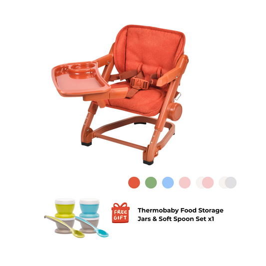 Feed Me 3-in-1 Travel Booster Seat / Feeding Chair - Cotton + Free Baby Food Jars & Spoon Set