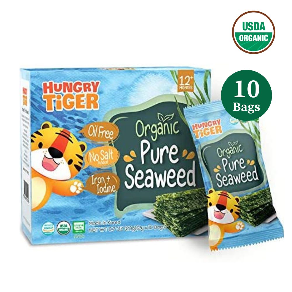 [Hungry Tiger] Organic Pure Seaweed Snacks for Kids 12Months+ (10 Bags x 2g) 1 Box