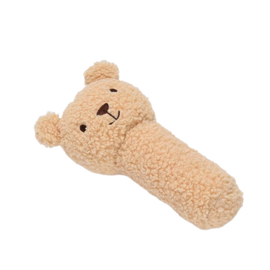 Sweet Curly Brown Bear Handheld Rattle Stick