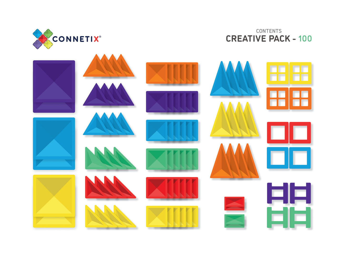 [Connetix Tiles] 100 Piece Rainbow Creative Pack | Educational Magnetic Tiles Learning Toy