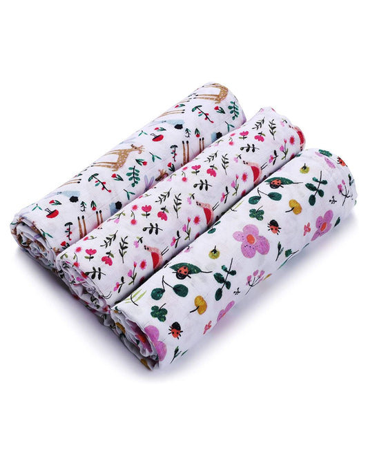 Baby Toddler Muslin Swaddle / Blanket Set - Floral & Animals