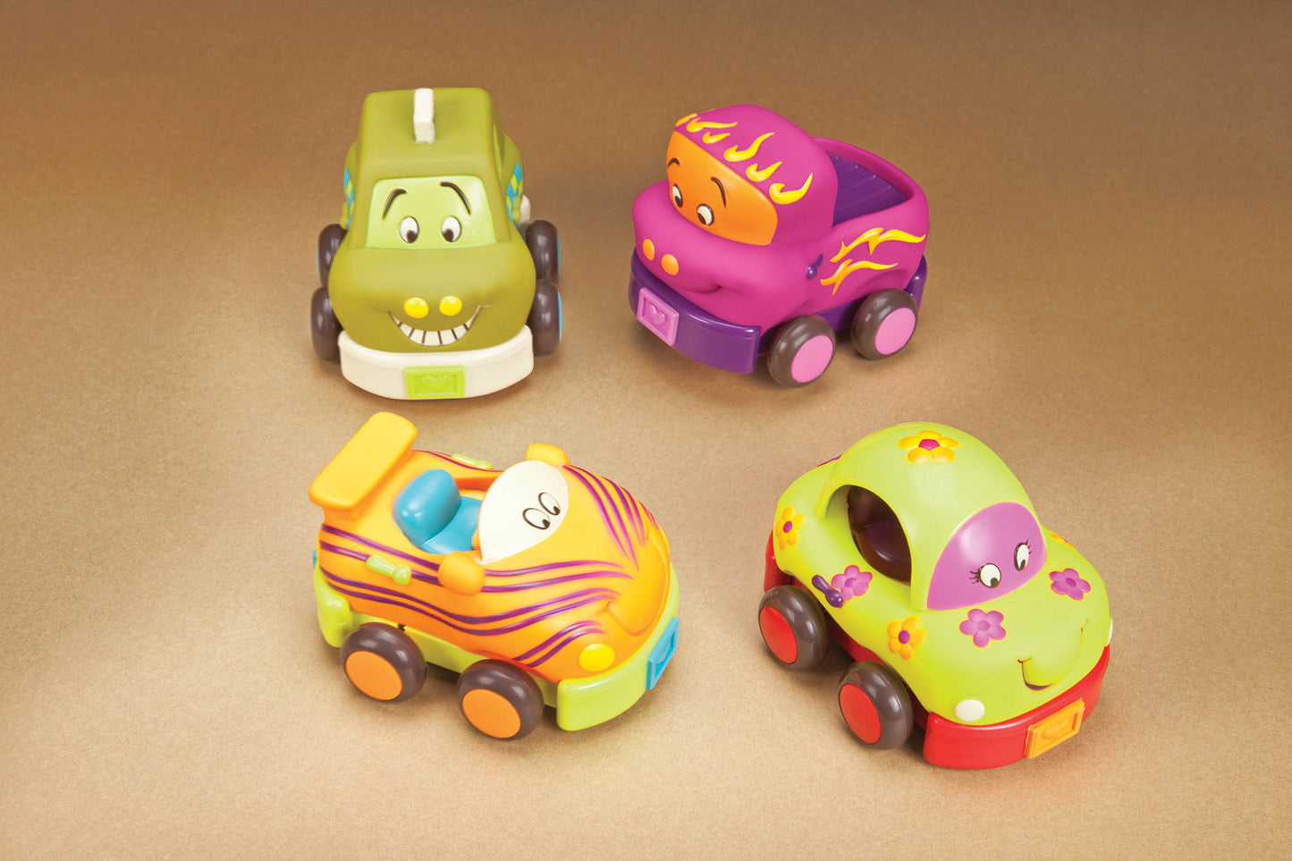 [B. Toys by Battat] Wheeee-ls 4Pcs Soft Cars Pull Back Toy Vehicles
