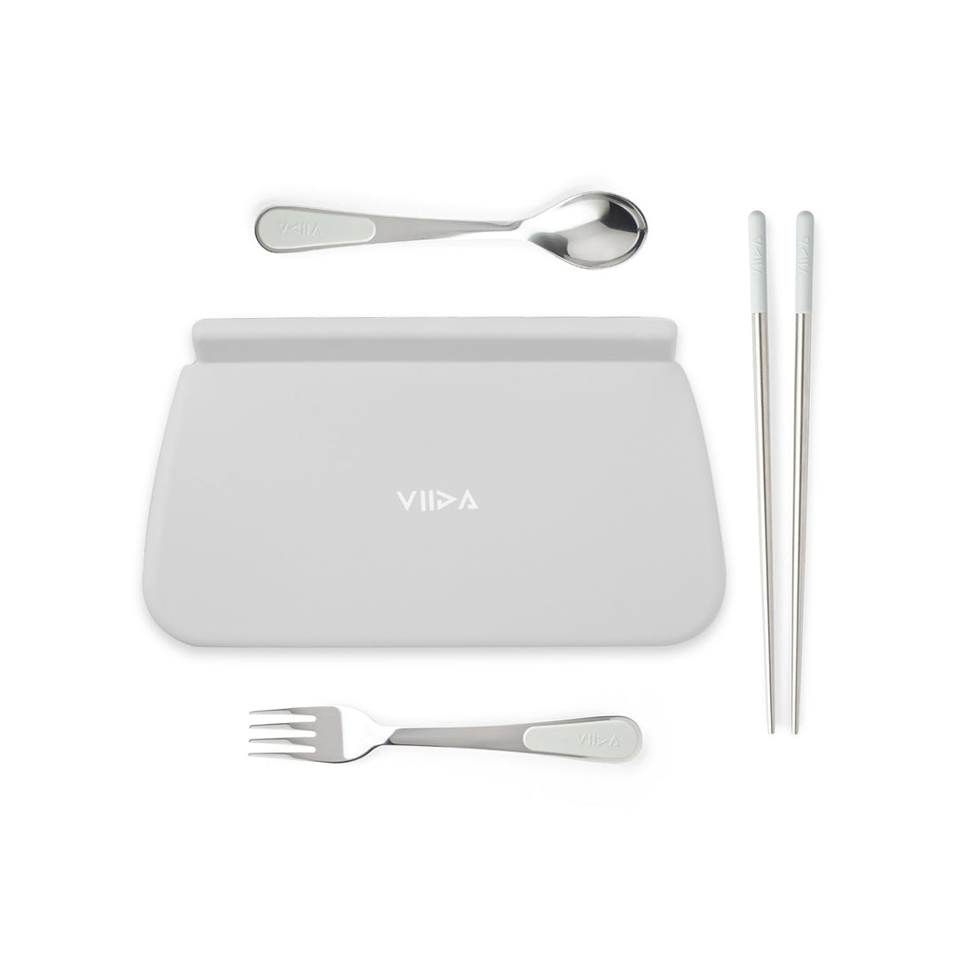 Morgen Stainless Steel Travel Cutleries Set with Chubby Food Grade Silicone Pouch XL (Bundle Set of 4)