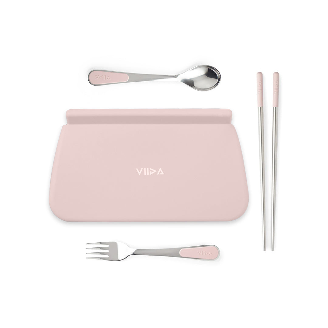 Morgen Stainless Steel Travel Cutleries Set with Chubby Food Grade Silicone Pouch XL (Bundle Set of 4)