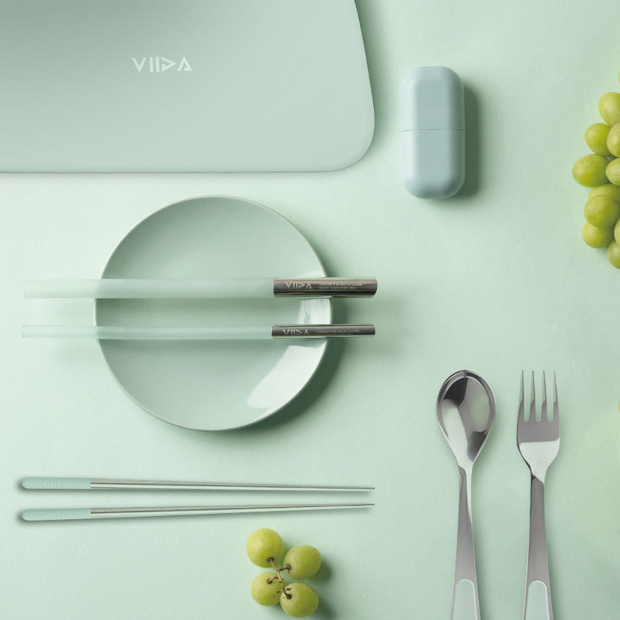 Morgen Stainless Steel Travel Cutleries Set + UiU Straw Set + Chubby Silicone Pouch XL (Bundle Set of 5)