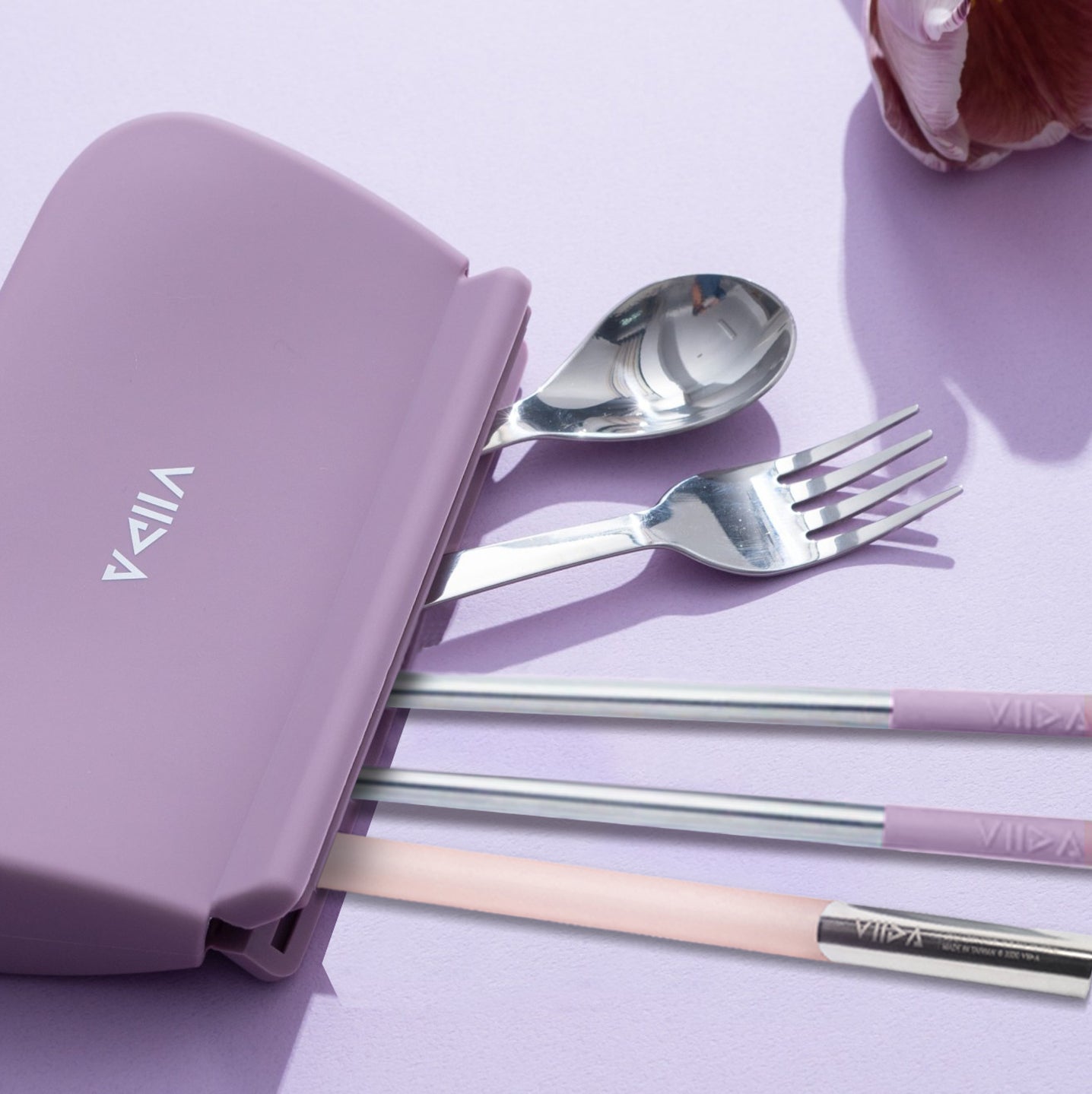 Morgen Stainless Steel Travel Cutleries Set + UiU Straw Set + Chubby Silicone Pouch XL (Bundle Set of 5)