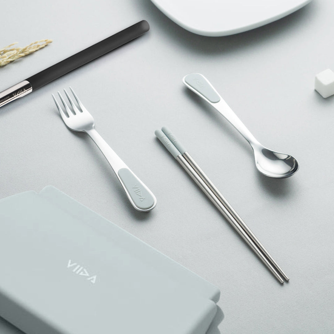 Morgen Stainless Steel Travel Cutleries Set + UiU Straw Set + Chubby Silicone Pouch XL (Bundle Set of 5)