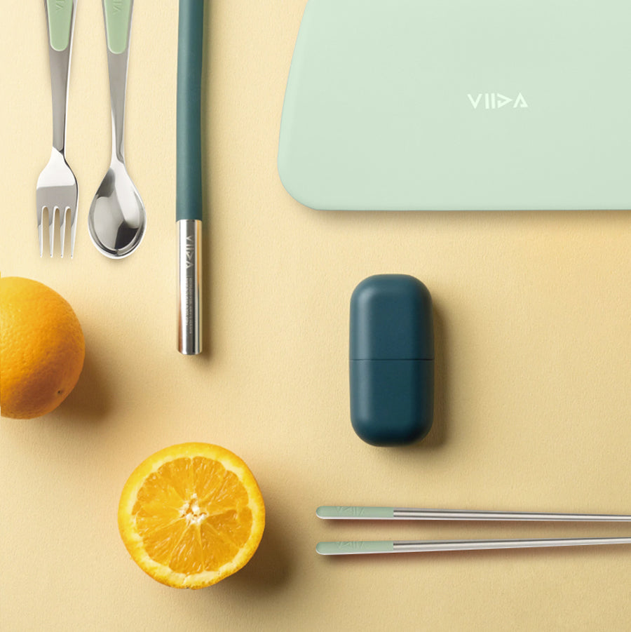 Morgen Stainless Steel Travel Cutleries Set + UiU Straw Set + Chubby Silicone Pouch XL (Bundle Set of 5)