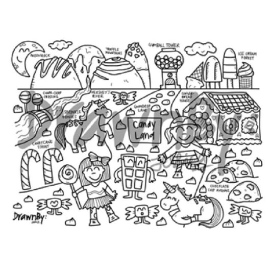 Candy Land Washable Silicone Colouring Mat + 14pcs Markers Set