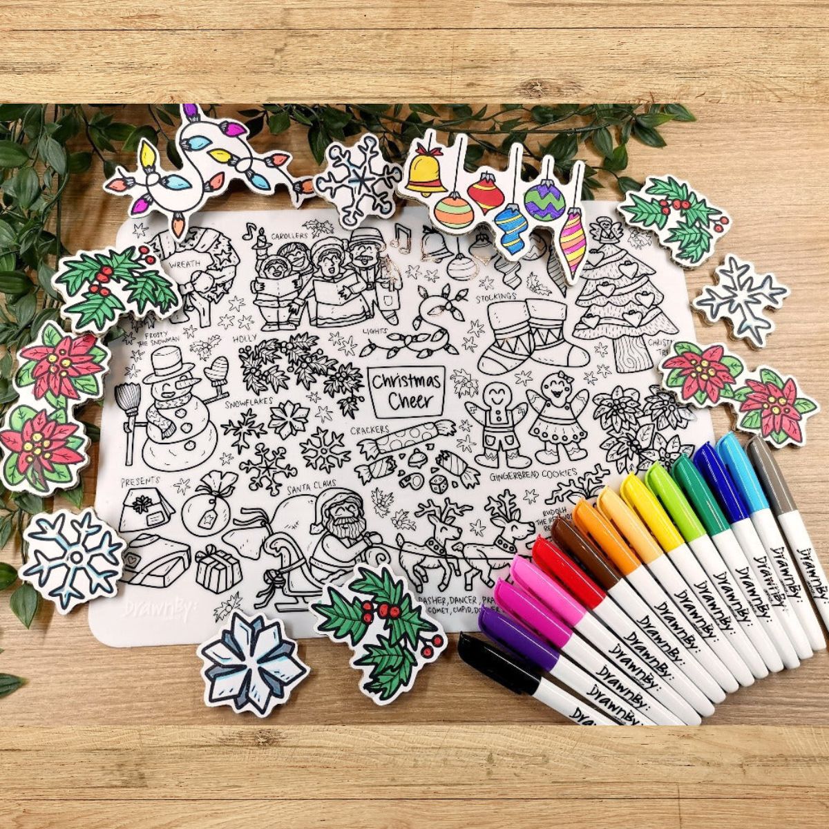 Christmas Cheer Washable Silicone Colouring Mat + 14pcs Markers Set