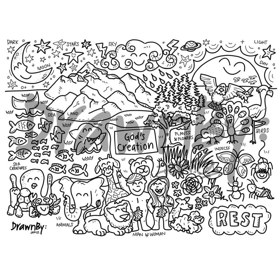 God's Creation Washable Silicone Colouring Mat + 14pcs Markers Set