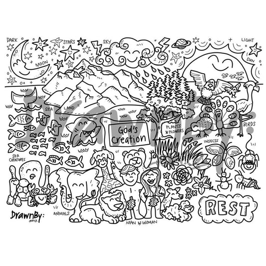 God's Creation Washable Silicone Colouring Mat + 14pcs Markers Set