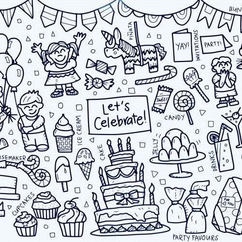 Let's Celebrate Washable Silicone Colouring Mat + 14pcs Markers Set