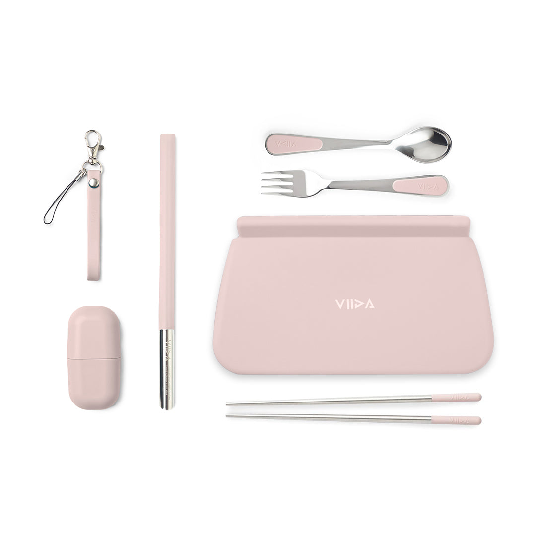 Morgen Stainless Steel Travel Cutleries Set + UiU Straw Set + Chubby Silicone Pouch XL (Bundle Set of 5)