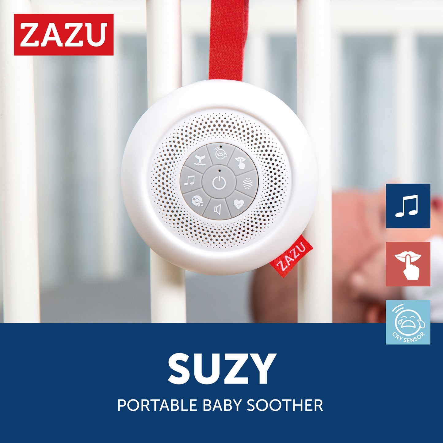 [Zazu] Suzy the Shusher, Portable Baby Soother with 6 Calming Sounds and Cry Sensor