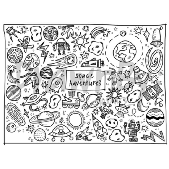 Space Adventures Washable Silicone Colouring Mat + 14pcs Markers Set