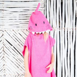 Pink Shark Hooded Poncho Towel