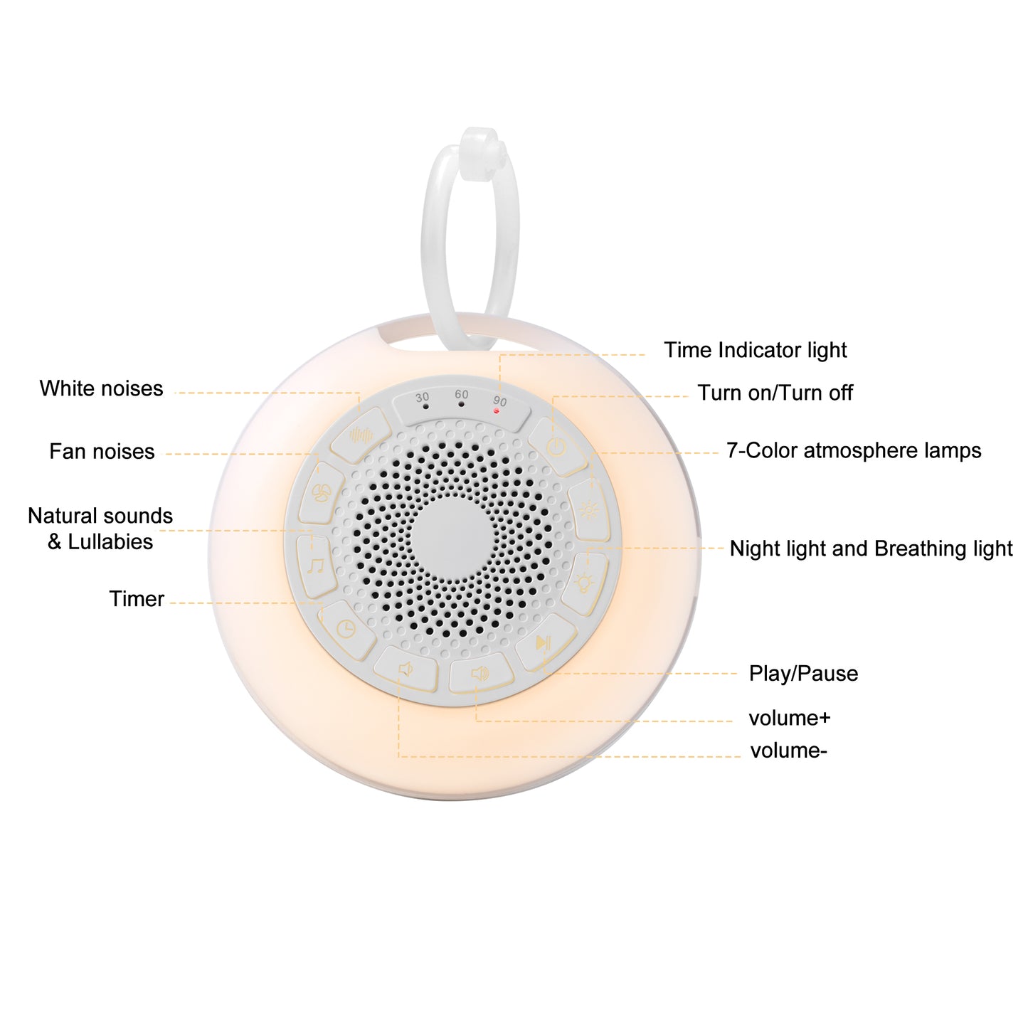 [NYZE] Portable Baby Sleep Soother | White Noise Machine with 26 Soothing Sounds and 7 Color LED Nightlights