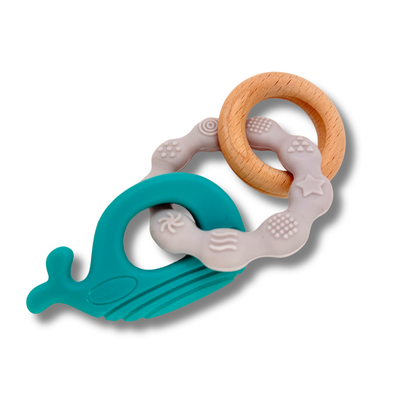 Whales & Rings Multi-Texture Silicone & Beechwood Teether