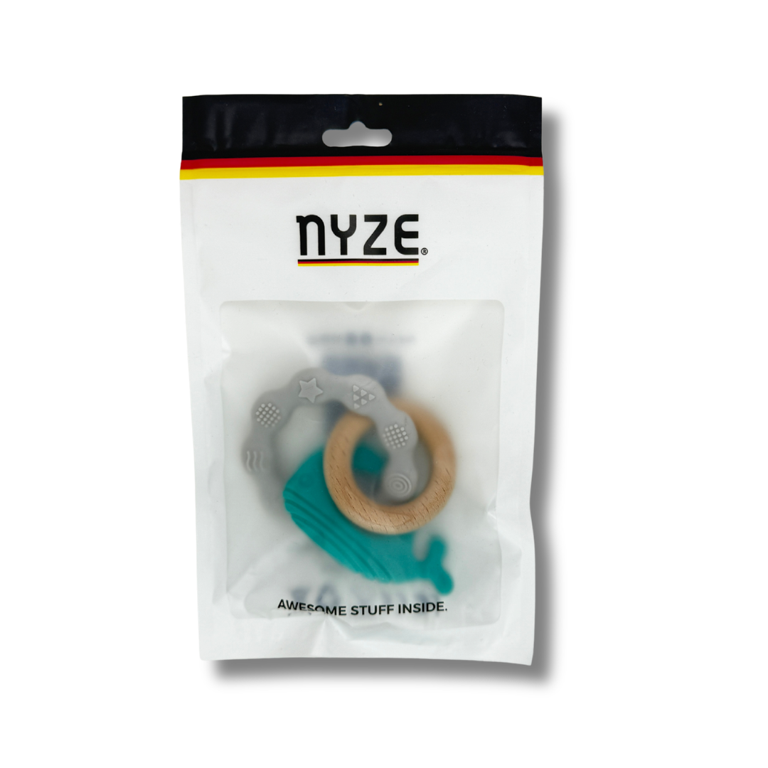 Whales & Rings Multi-Texture Silicone & Beechwood Teether