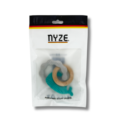 Whales & Rings Multi-Texture Silicone & Beechwood Teether