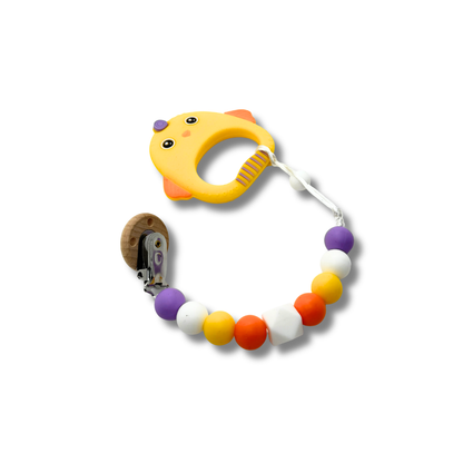 2-in-1 Silicone Chick Teether & Matching Pacifier Clip Set