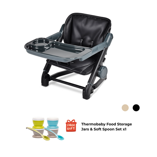 Feed Me 3-in-1 Travel Booster Seat / Feeding Chair – Vegan Leather + Free Baby Food Jars & Spoon Set