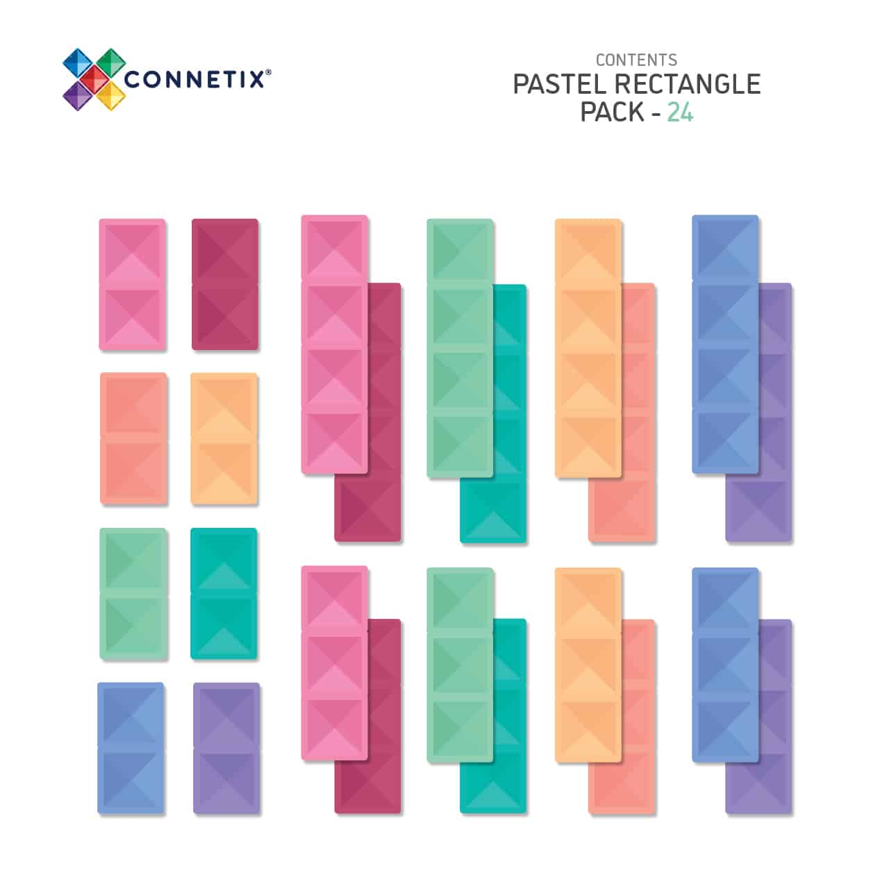 [Connetix Tiles] 24 Pieces Pastel Rectangle Pack | Educational Magnetic Tiles Learning | NEW RELEASE