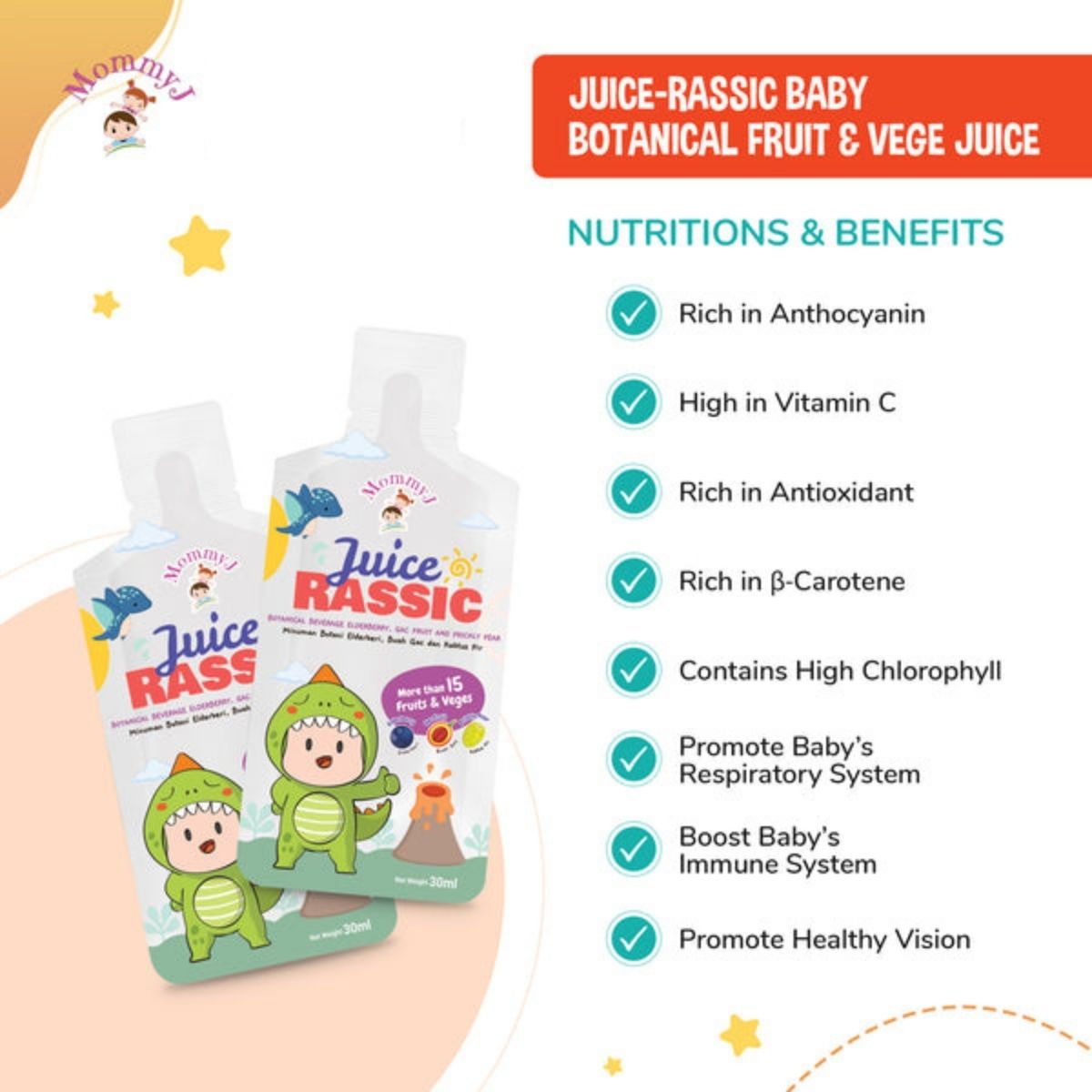 [MommyJ] Juice-rassic Baby Botanical Fruit & Vege Juice for 12M+ (30ml x Pack of 2)