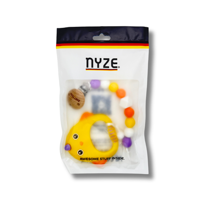 2-in-1 Silicone Chick Teether & Matching Pacifier Clip Set