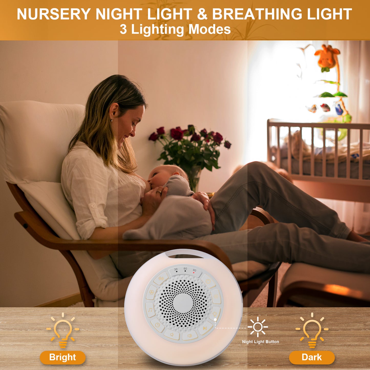 [NYZE] Portable Baby Sleep Soother | White Noise Machine with 26 Soothing Sounds and 7 Color LED Nightlights