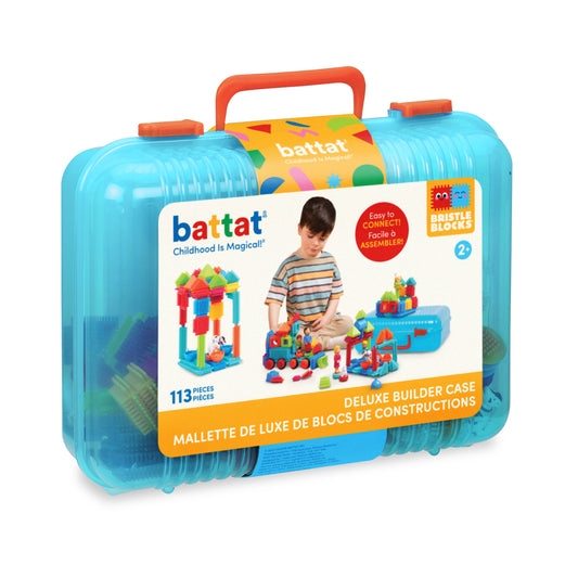 Deluxe Builder Blocks Blue Case with Family and Animal Figurines - 113 Pieces