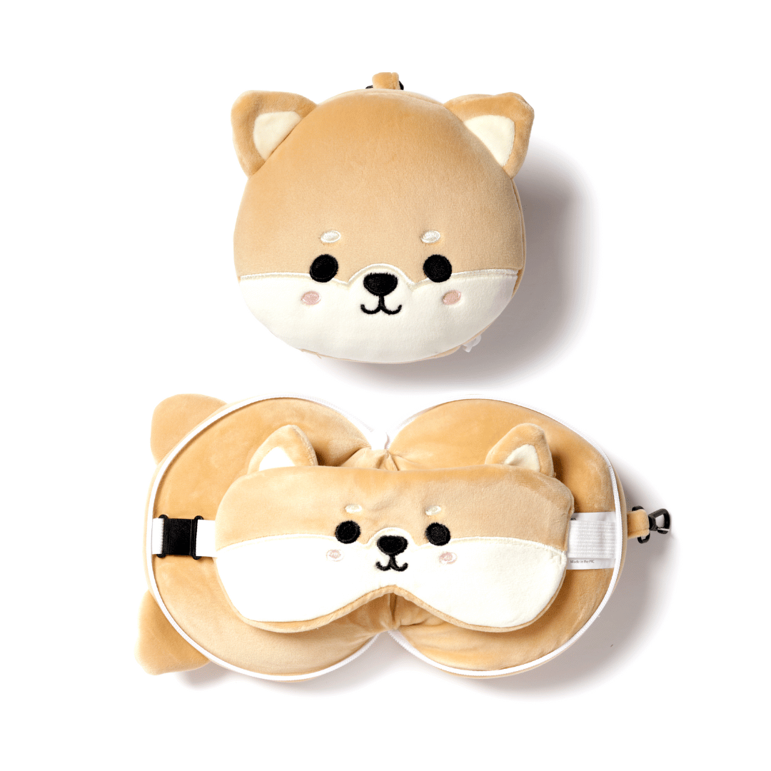 Kids Travel Pillow & Eye Mask - Shiba Inu