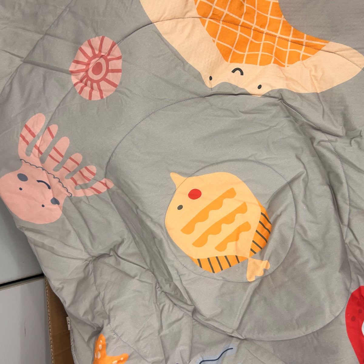 Grey Quilted Baby Playmat with Ocean Designs