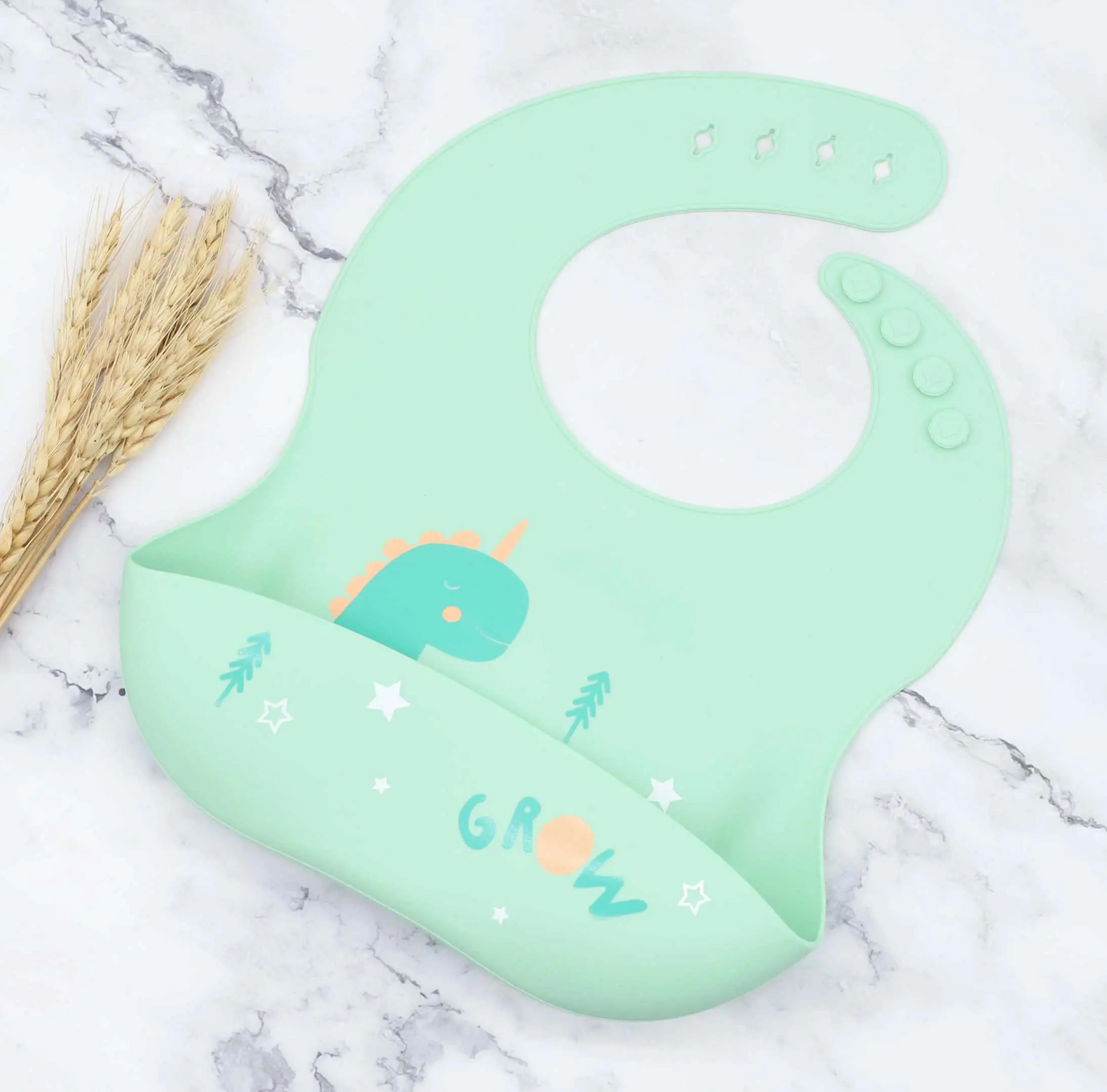 Waterproof Silicone Baby Bib - Green Dino