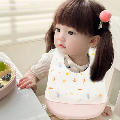 Waterproof Silicone Baby Bib - Pink Ocean