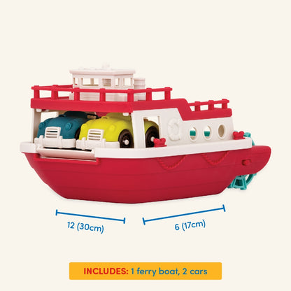 Red Ferry Boat with 2 Cars & Ramp