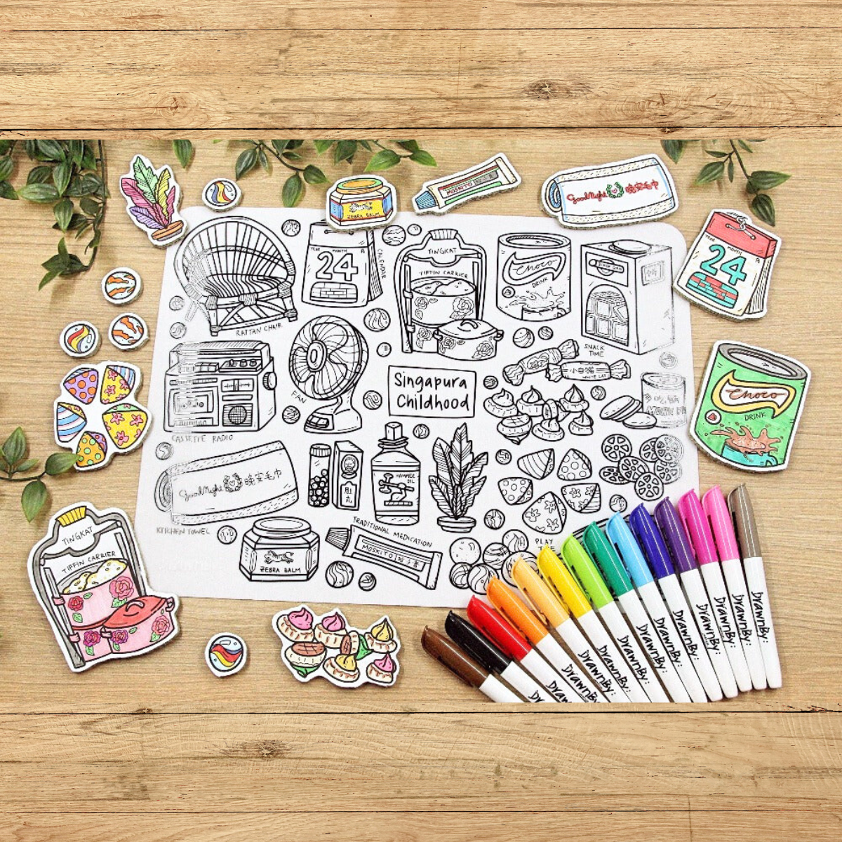 [Drawnby:] Singapura Childhood Washable Silicone Colouring Mat + 14pcs Markers Set