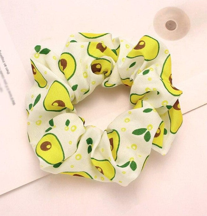 Summer Avocado Fruit Print Scrunchies Elastic Hair Ropes Women Hair Accessories