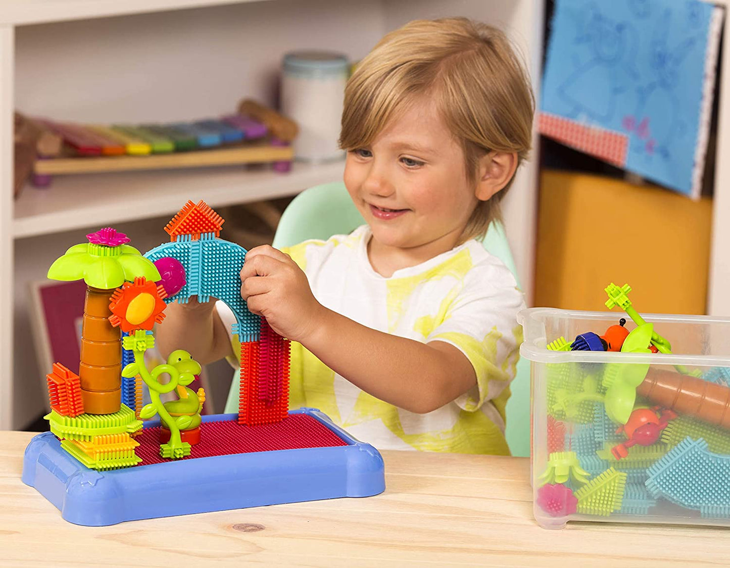 [Bristle Blocks by Battat] 58Pcs Jungle Blocks in Bucket | STEM Creativity Building Toys