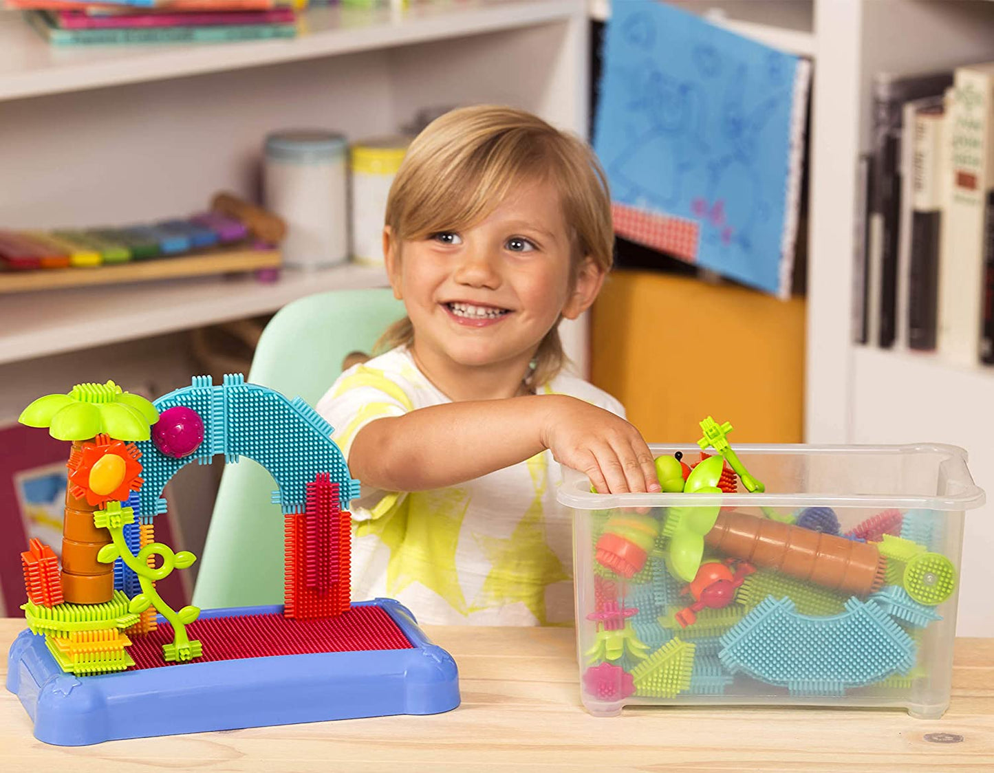 [Bristle Blocks by Battat] 58Pcs Jungle Blocks in Bucket | STEM Creativity Building Toys