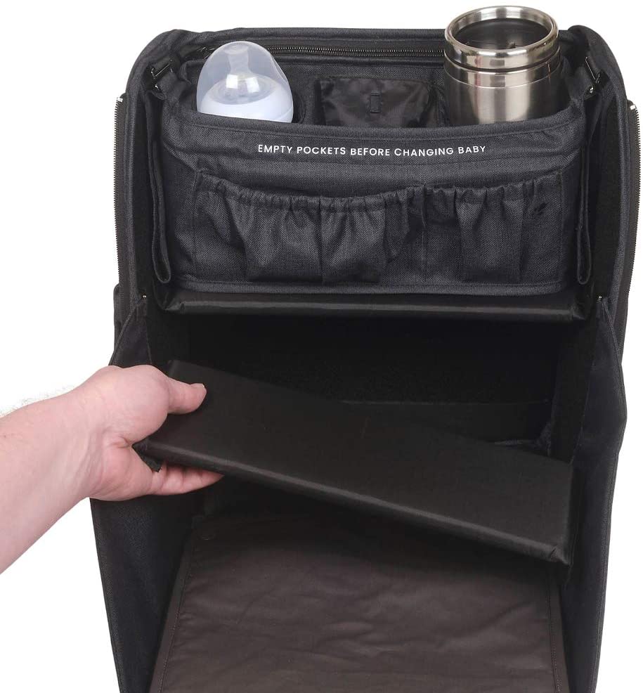 [Lulyboo] Cubby Diaper Bag Backpack, Full Open Cabinet and Padded Changing Station, Removeable Caddy with Two Drink Holders and Angled Cell Phone Storage, Universal Stroller Hanger
