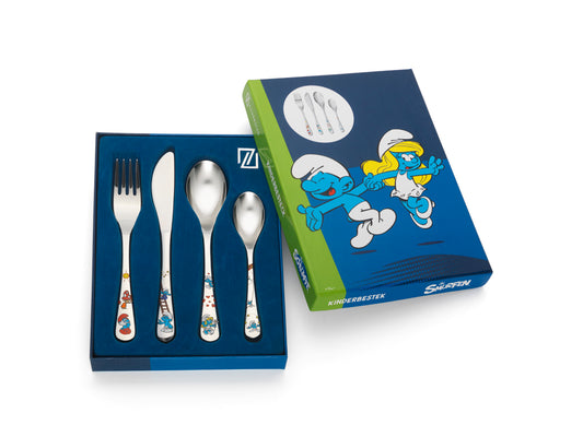 [Zilverstad] Children's Cutlery 4-pcs, Smurfs in Color