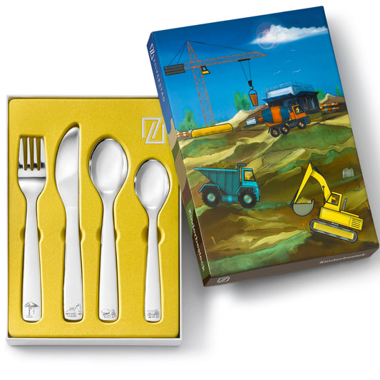 [Zilverstad] Children's Cutlery 4-pcs, Construction Vehicles