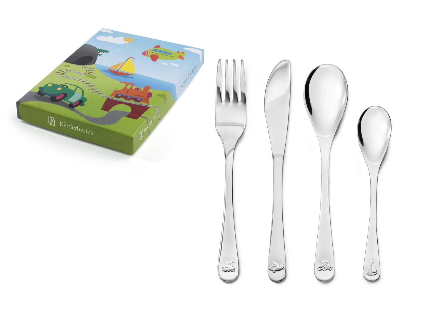 [Zilverstad] Children's Cutlery 4-pcs, Vehicles