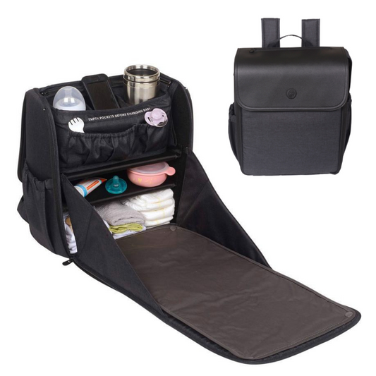 [Lulyboo] Cubby Diaper Bag Backpack, Full Open Cabinet and Padded Changing Station, Removeable Caddy with Two Drink Holders and Angled Cell Phone Storage, Universal Stroller Hanger