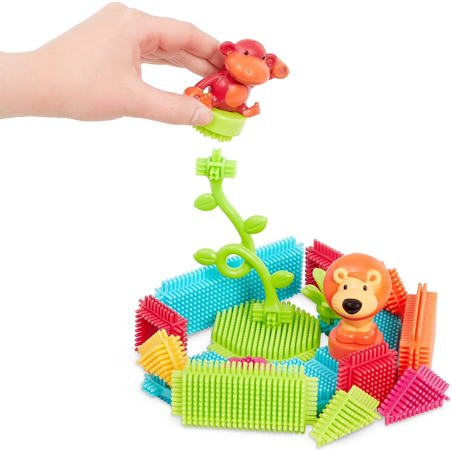 [Bristle Blocks by Battat] 54Pcs Jungle Adventures in Tube | STEM Creativity Building Toys