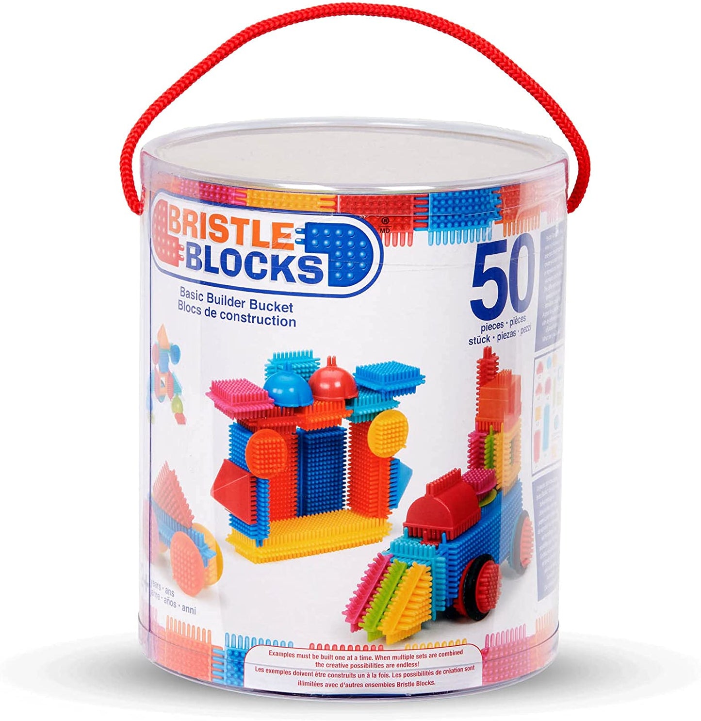 [Bristle Blocks by Battat] 50Pcs Construction Basic Builder Blocks in Bucket | STEM Creativity Building Toys