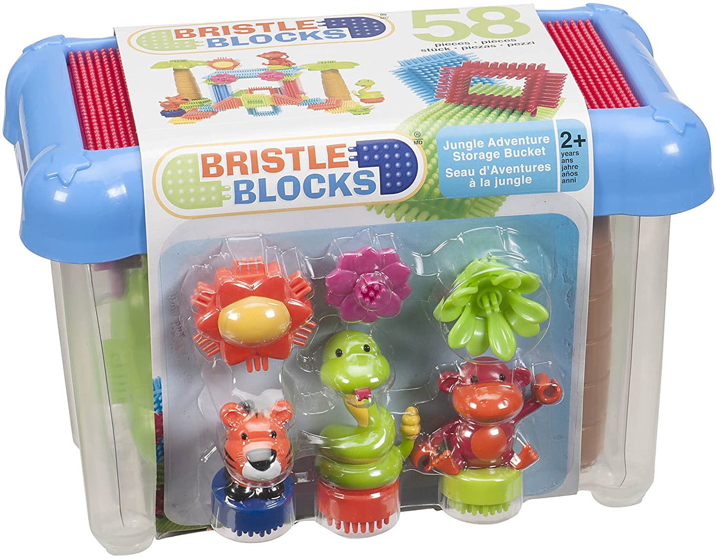 [Bristle Blocks by Battat] 58Pcs Jungle Blocks in Bucket | STEM Creativity Building Toys